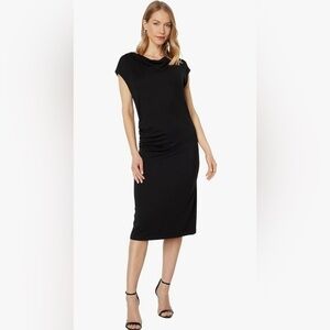 Vince Cowl Neck Draped Black Jersey Knit  Midi Dress Size M